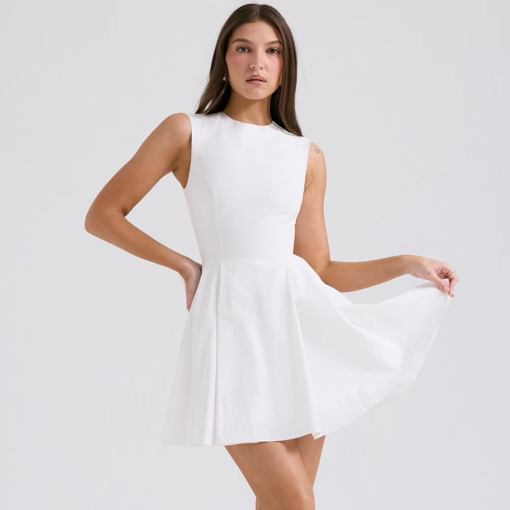 Brand New- House of CB Claretta White Pleated Cotton Mini Dress in White 🕊️